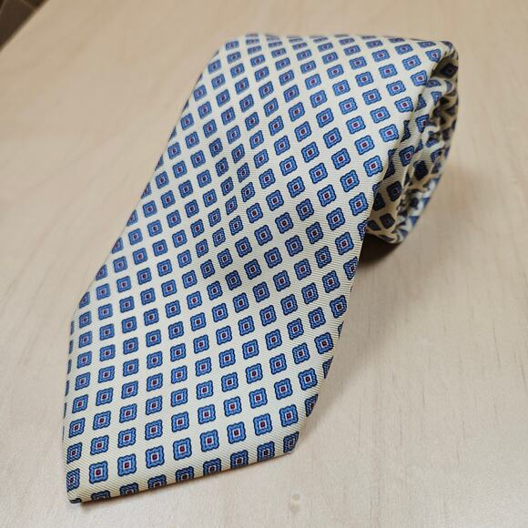 Oakton Ltd Men's Tie Blue, Cream, Red Executive Office 100% Silk - Picture 1 of 6